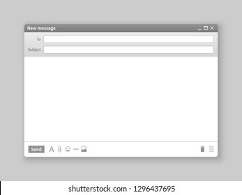 Email window. Interface mail blank message internet window website panel screen computer software web browser box vector illustration