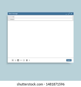 Email window interface template. Mail message interface blank website panel screen with send form. Vector