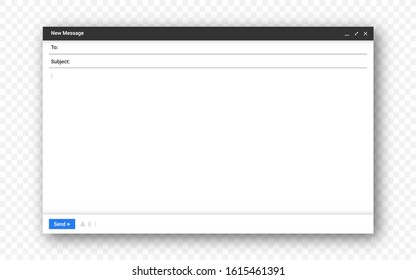 Email Window Mockup. Empty Email Message Window With Toolbar And Minimalistic Interface. Vector