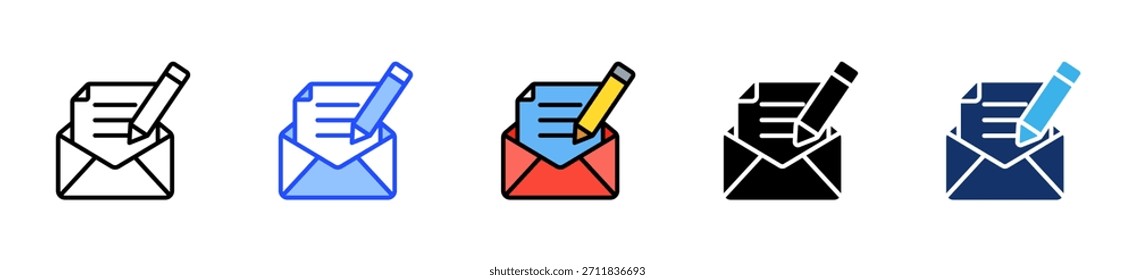 Email Writing Icon Collection With Multiple Styles