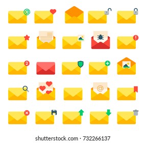 Email yellow message letter envelope,cover icons vector set.
