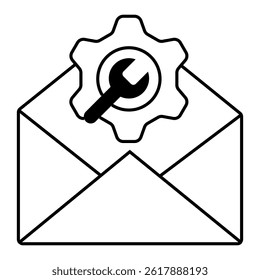 Email-Based Support Settings. Envelope with settings cog and wrench for email support configuration