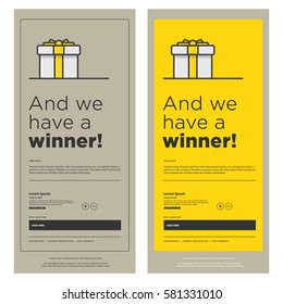 Emailer Newsletter Design Template With Gift Box "And We Have A Winner" (Vector Illustration)