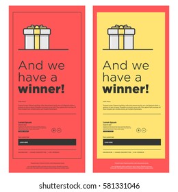 Emailer Newsletter Design Template With Gift Box "And We Have A Winner" (Vector Illustration)