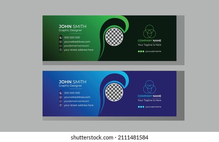 Emailers author visit cards user interface design template, Modern creative business email signature template or email footer and personal social media cover Premium template with gradient color sets