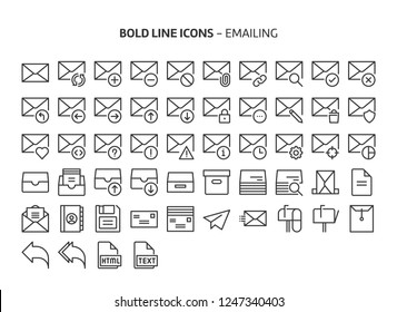 Emailing, bold line icons. The illustrations are a vector, editable stroke, 48x48 pixel perfect files. Crafted with precision and eye for quality.