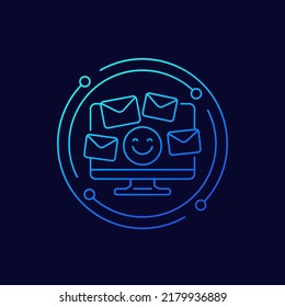e-mails y icono del vector de línea de emoji feliz