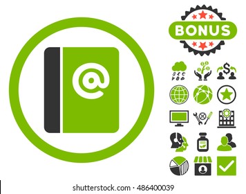 Emails icon with bonus images. Vector illustration style is flat iconic bicolor symbols, eco green and gray colors, white background.