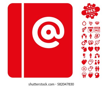 Emails icon with bonus lovely icon set. Vector illustration style is flat iconic red symbols on white background.