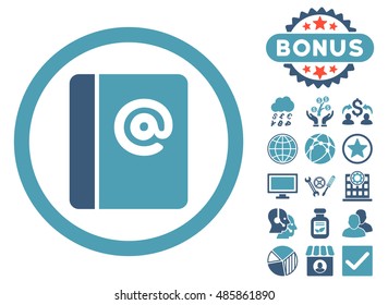 Emails icon with bonus pictures. Vector illustration style is flat iconic bicolor symbols, cyan and blue colors, white background.