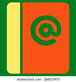 Emails icon from Business Bicolor Set. This flat vector symbol uses orange and yellow colors, rounded angles, and isolated on a green background.