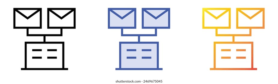 emails icon. Linear, Blue Fill and Gradient Style Design Isolated On White Background