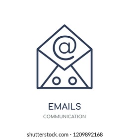 Emails icon. Emails linear symbol design from Communication collection. Simple outline element vector illustration on white background.