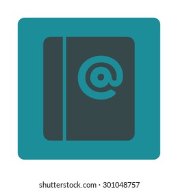 Emails icon. This flat rounded square button uses soft blue colors and isolated on a white background.