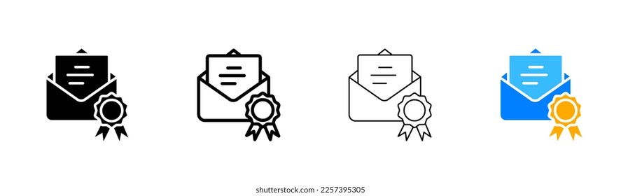 Correos electrónicos con icono de juego de recompensas. Comunicación, carta, sobre abierto, entrante, nuevo, contáctanos, escribe, envía mensajes, correo, mensajería. Icono de vector en línea, estilo negro y colorido sobre fondo blanco