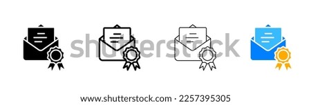 Emails with reward set icon. Communication, letter, open envelope, incoming, new, contact us, write, send message, mail, messaging. Vector icon in line, black and colorful style on white background