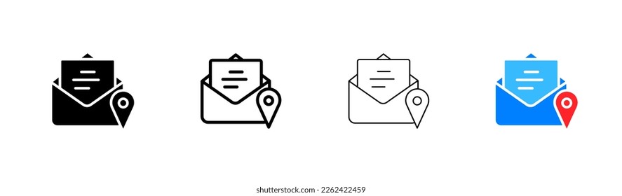 Emails set icon. Communication, delivery address, open envelope, incoming, new, contact us, write, send message, mail, messaging. Vector icon in line, black and colorful style on white background