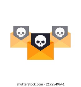 correos electrónicos con virus, icono de spam, vector plano