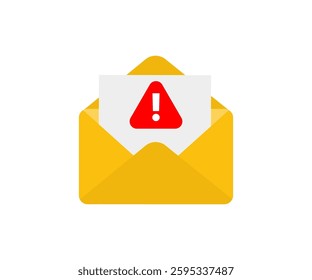 Emails with warning signs, junk mail, important mail icon. E-mail spam phishing scammer concept. Envelope with security alerts, and spam awareness vector design and illustration. 
