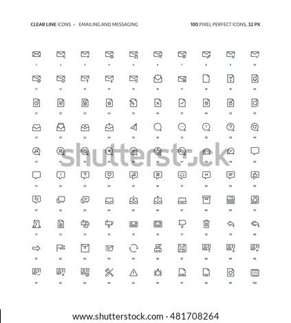 Emaling and messaging clear line, illustrations, icons, backgrounds and graphics. The icons pack is black and white, flat, vector, pixel perfect, minimal, suitable for web and print. Linear pictogram.