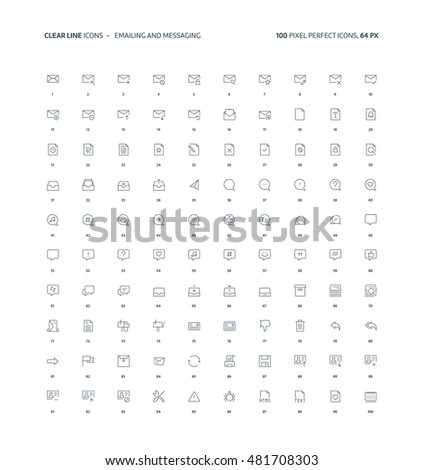 Emaling and messaging clear line, illustrations, icons, backgrounds and graphics. The icons pack is black and white, flat, vector, pixel perfect, minimal, suitable for web and print. Linear pictogram.