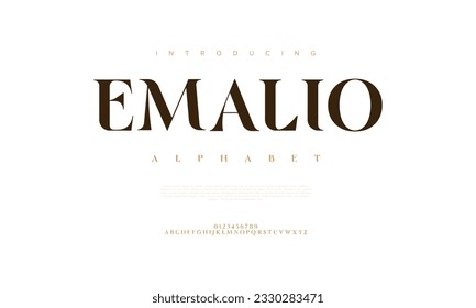 Emalio premium luxury elegant alphabet letters and numbers. Elegant wedding typography classic serif font decorative vintage retro. Creative vector illustration