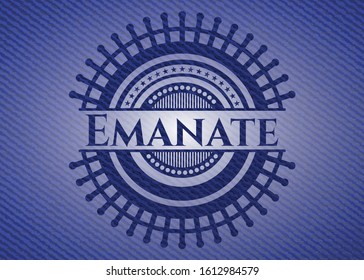 Emanate badge with denim background. Vector Illustration. Detailed.