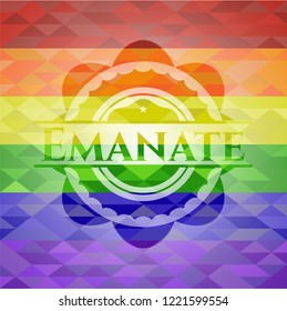 Emanate emblem on mosaic background with the colors of the LGBT flag