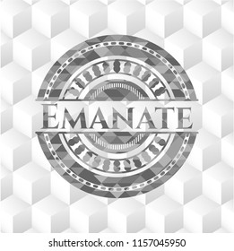 Emanate realistic grey emblem with geometric cube white background