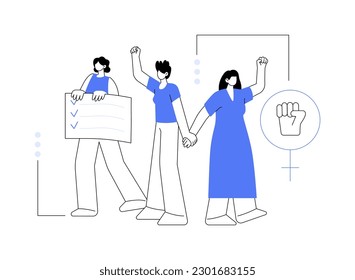 Ilustración del vector de concepto abstracto de emancipación. Día de la emancipación, igualdad de derechos sociales, ambición de empresarias, motivación, poder de las niñas, trabajo en el cargo, éxito femenino, metáfora abstracta del feminismo.