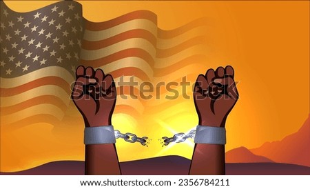 emancipation day concept background design with hands breaking steel shackles chain vector illustration, freedom symbol, getting free suitable for emancipation day moment on united states