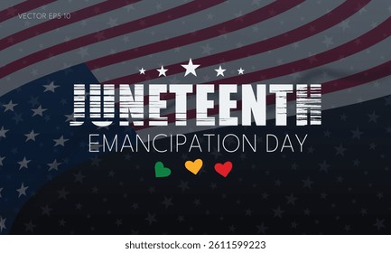 Emancipation Day Juneteenth Poster with Distressed Text and Heart Motifs