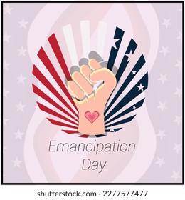 Emancipation day lettering with hand punch with love tattoo . Design for banner, card, poster, and print.