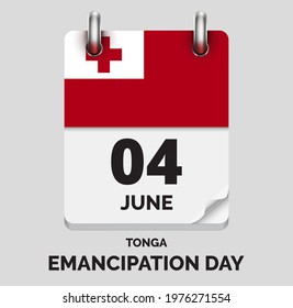 Emancipation Day Tonga - June 4, days of year, flat realistic calendar icon Independence Day,Emancipation Day vector image with Tonga flag