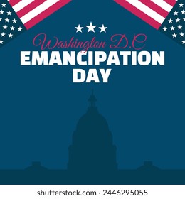 Emancipation day in Washington DC. Square background with text, flag, stars.Modern vector illustration.