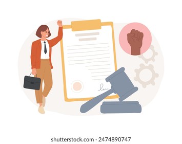 Ilustración vectorial conceptual aislada de la emancipación. Día de la emancipación, igualdad de derechos sociales, ambición de la empresaria, motivación, poder femenino, trabajo en el cargo, éxito femenino, feminismo y concepto de Vector.