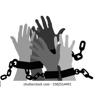 Emancipation from slavery. break free. Chains on slave hands. Release from bondage. EPS 10.  
Flat vector illustration  Isolated on white background