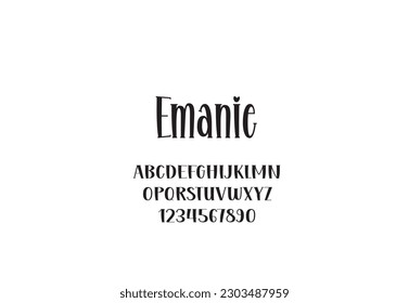 Emanie style font design, set of alphabet letters and numbers vector illustration