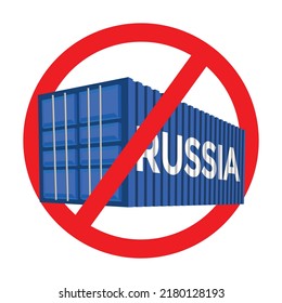 embargo concept, cargo containter with russia inscription, vector illustration 