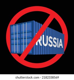 embargo concept, cargo containter with russia inscription, vector illustration 