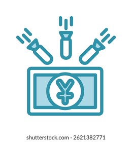 Icono de color de doble tono de mini ilustración de embargo, uso para guerras comerciales, economía, negocios, finanzas, competencia económica, interfaz de usuario, kit de UX, desarrollo de App y Web, digital o impreso.