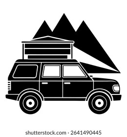 Embark on a campervan adventure with this striking black and white vector illustration.