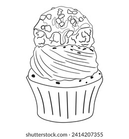 Embark on a delightful journey with this black-and-white cupcake coloring illustration. Brimming with cuteness, intricate details, and delicious charm, it invites you to unleash your creativity