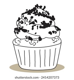 Embark on a delightful journey with this black-and-white cupcake coloring illustration. Brimming with cuteness, intricate details, and delicious charm, it invites you to unleash your creativity