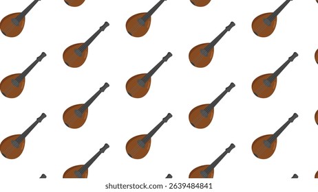 Embark on a global musical journey with this captivating seamless pattern of mandolins or traditional lute-like instruments. Featuring a repeating diagonal arrangement