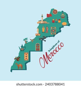 Embarque en un viaje: Mapa de viajes de vectores creativos de Marruecos, el país de la riqueza cultural