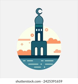 Embark on a visual journey with these flat illustrations where mosques elegantly burst from circular frames. 