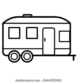 Embark on your next adventure with this simple, black and white outlined caravan trailer illustration.