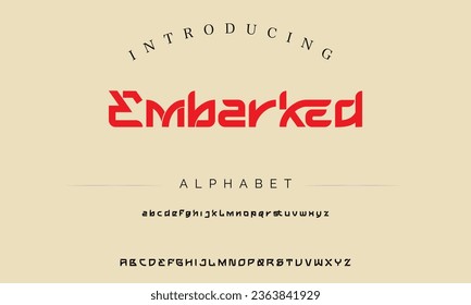Embarked Sport Modern Italic Alphabet Font. Typography urban style fonts for technology, digital, movie logo design. vector illustration