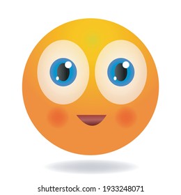 Embarrassed emoji. Yellow funny face. Round character with big eyes.  Confused cartoon human emotion.